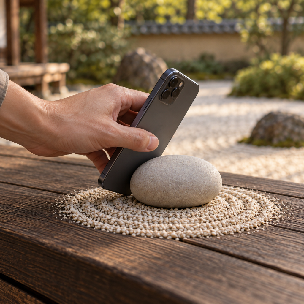 A hand touching a phone to the Pebble