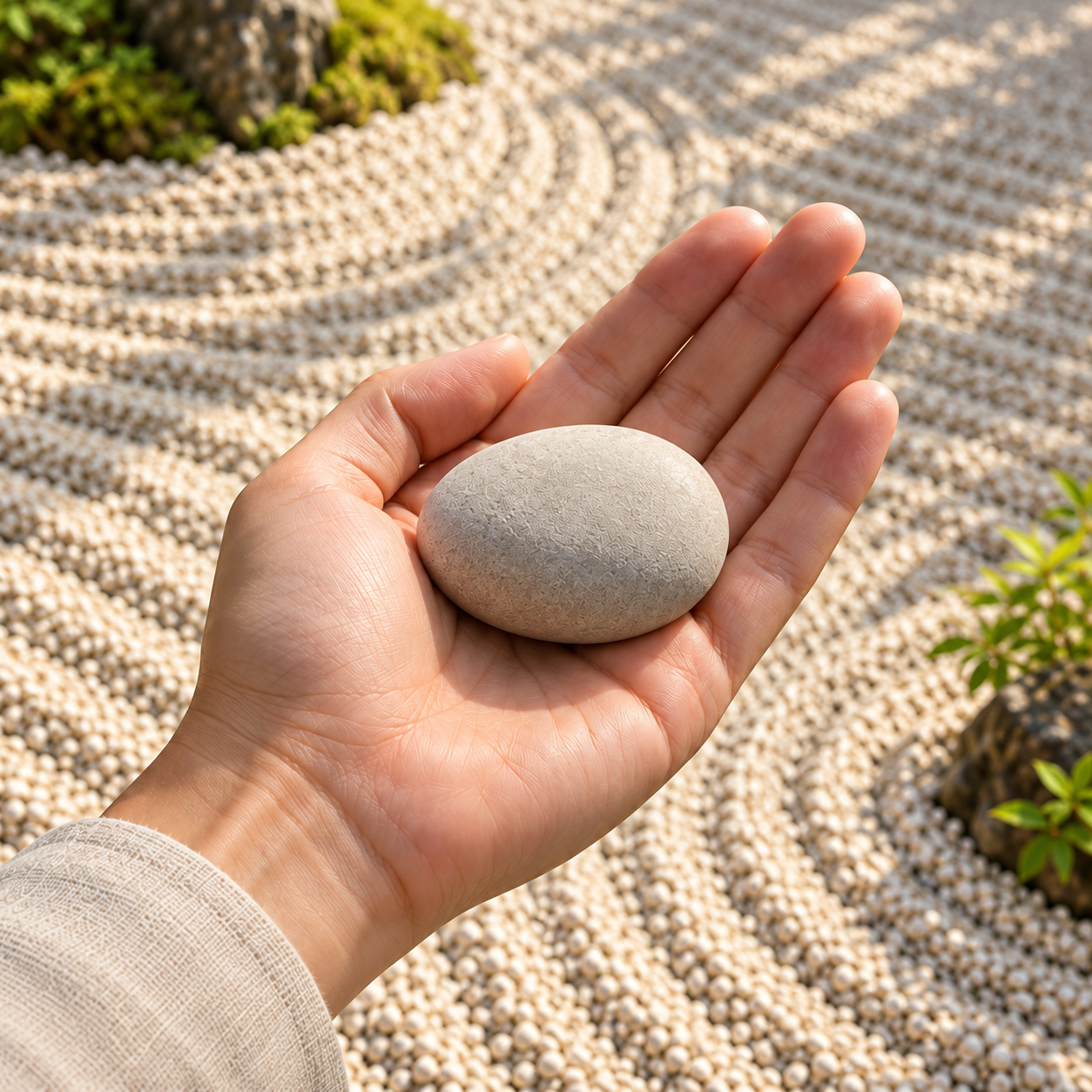 The Pebble in an open palm, shown at its real size